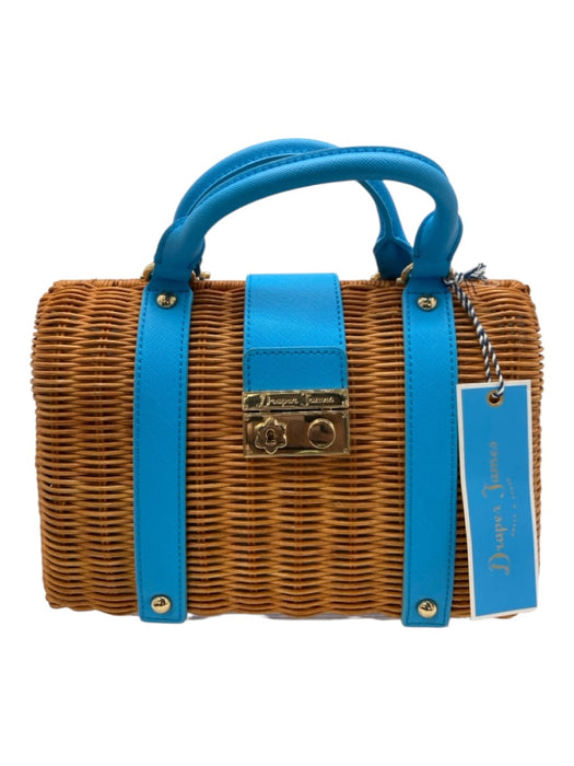 Draper James Blue & Tan Wicker Top Handle Hinge Open Press Lock Hand Bag Blue & Tan
