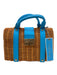 Draper James Blue & Tan Wicker Top Handle Hinge Open Press Lock Hand Bag Blue & Tan