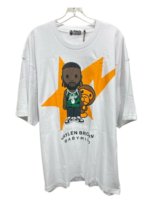 Bape NWT Size 3XL White & Yellow Cotton Abstract T Shirt Men's Short Sleeve 3XL