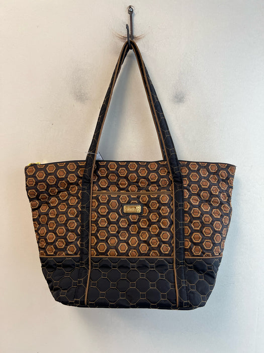 Cinda B Black & Brown Fabric 2 Handles All Over Print Top Zip Bag