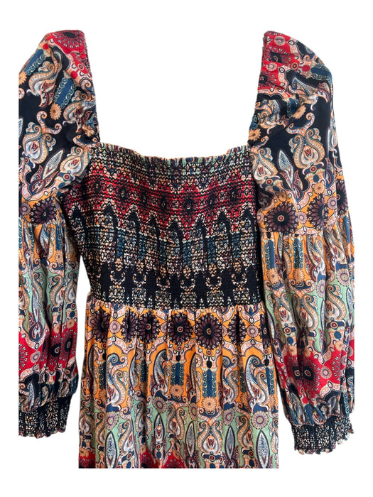 Alice & Olivia Size 10 Black, Orange & Multi Print Cotton Blend Back Zip Dress Black, Orange & Multi Print / 10