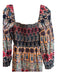 Alice & Olivia Size 10 Black, Orange & Multi Print Cotton Blend Back Zip Dress Black, Orange & Multi Print / 10