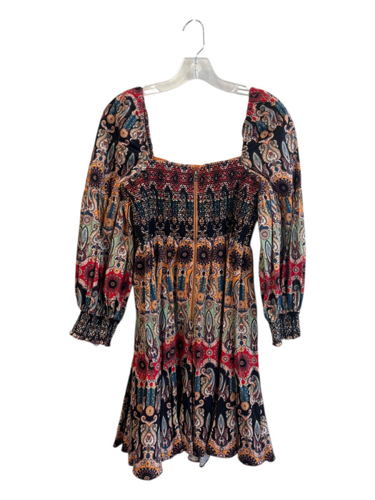 Alice & Olivia Size 10 Black, Orange & Multi Print Cotton Blend Back Zip Dress Black, Orange & Multi Print / 10