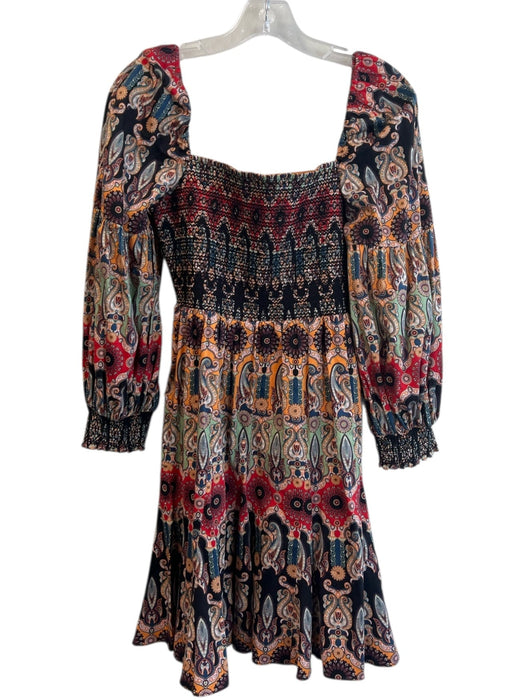 Alice & Olivia Size 10 Black, Orange & Multi Print Cotton Blend Back Zip Dress Black, Orange & Multi Print / 10