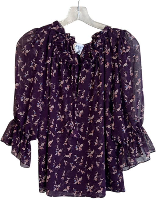 Misa Size Medium purple & pink Viscose round split neck All Over Print Top purple & pink / Medium