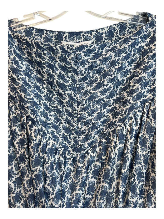 Shona Joy Size 8 Blue & White Cotton Lined Floral Print Wide Neck Dress Blue & White / 8