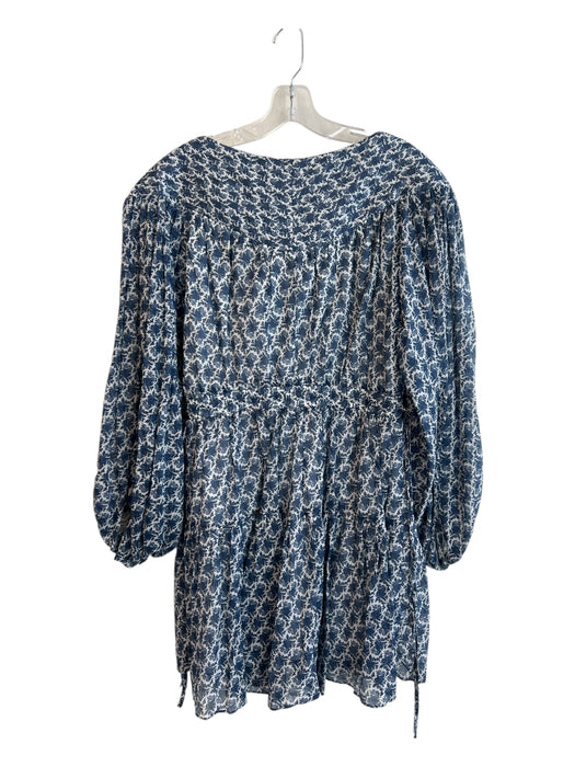 Shona Joy Size 8 Blue & White Cotton Lined Floral Print Wide Neck Dress Blue & White / 8