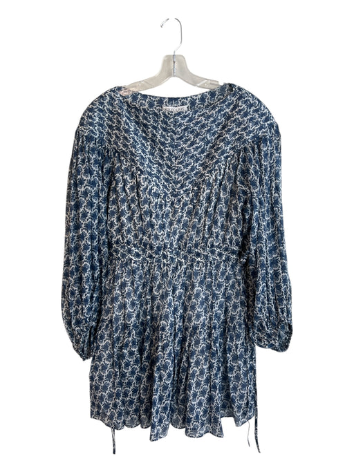 Shona Joy Size 8 Blue & White Cotton Lined Floral Print Wide Neck Dress Blue & White / 8