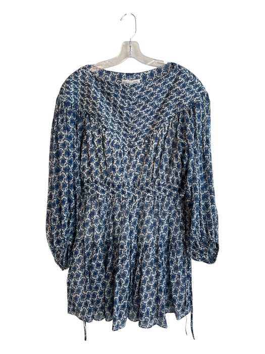 Shona Joy Size 8 Blue & White Cotton Lined Floral Print Wide Neck Dress Blue & White / 8
