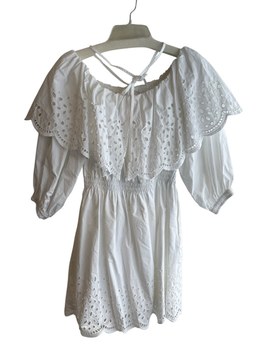 Tanya Taylor Size M White Cotton Off Shoulder Lace Overlay Long Sleeve Dress White / M