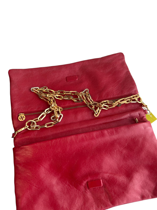 Tory Burch Red Patent Leather Gold hardware Chain Envelope Reptile Embossed Bag Red / Small