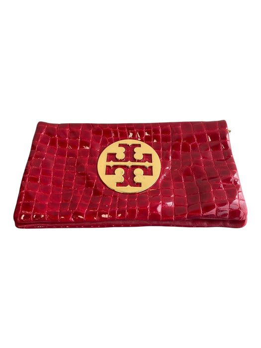 Tory Burch Red Patent Leather Gold hardware Chain Envelope Reptile Embossed Bag Red / Small
