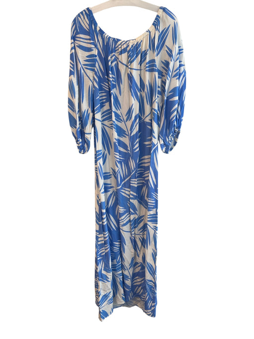 Figue Size Large Blue & White Viscose Palm Leaf 3/4 Sleeve Maxi Dress Blue & White / Large