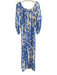 Figue Size Large Blue & White Viscose Palm Leaf 3/4 Sleeve Maxi Dress Blue & White / Large