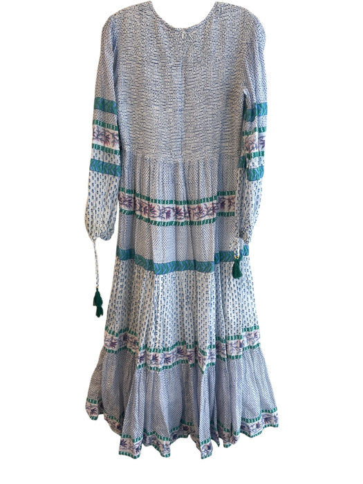 Oliphant Size Medium Blue, Lavender & Green Cotton Lined Round Neck Dress Blue, Lavender & Green / Medium
