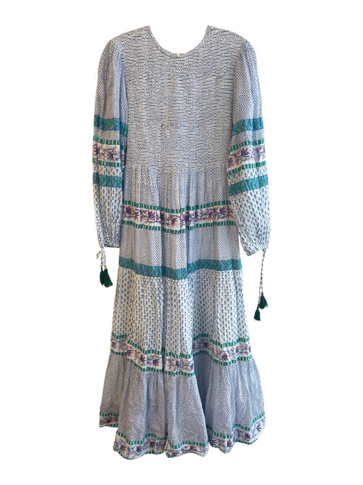 Oliphant Size Medium Blue, Lavender & Green Cotton Lined Round Neck Dress Blue, Lavender & Green / Medium