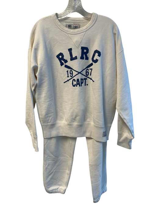 Polo Ralph Lauren Size S/M Cream Cotton Blend Crew Neck Logo Sweatshirt Pant Set Cream / S/M