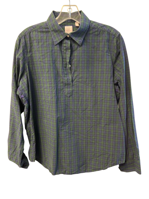 Ann Mashburn Size L Green & Blue Cotton Collared Long Sleeve Plaid Top Green & Blue / L