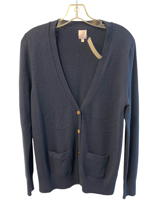 Ann Mashburn Size L Navy Cashmere V Neck Button Down Long Sleeve Sweater Navy / L