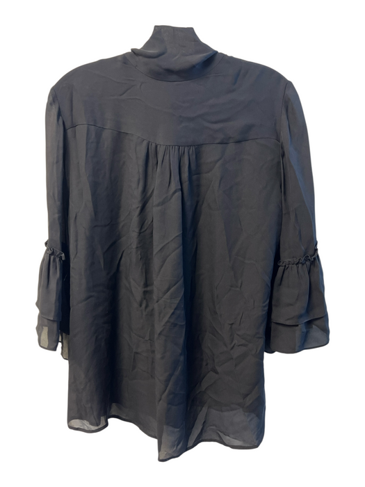 L'agence Size Est L Black Silk Tie Neck Bell Sleeve Button Down Top Black / Est L