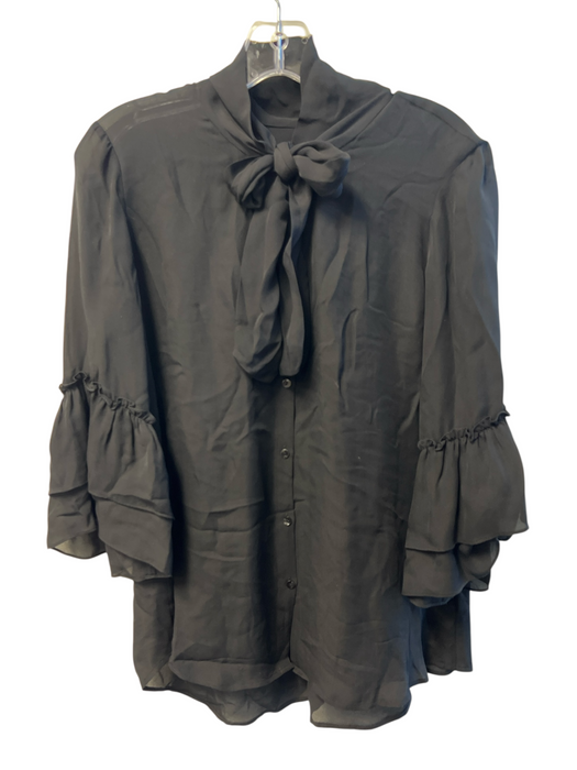 L'agence Size Est L Black Silk Tie Neck Bell Sleeve Button Down Top Black / Est L