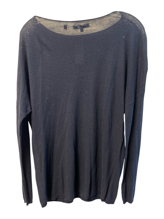 Vince Size M Navy Viscose Blend Wide Round Neck Knit Long Sleeve Semi Sheer Top Navy / M