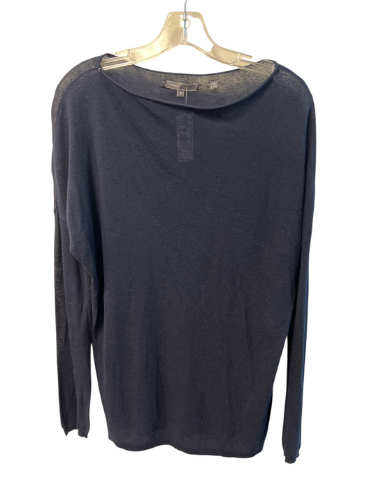 Vince Size M Navy Viscose Blend Wide Round Neck Knit Long Sleeve Semi Sheer Top Navy / M