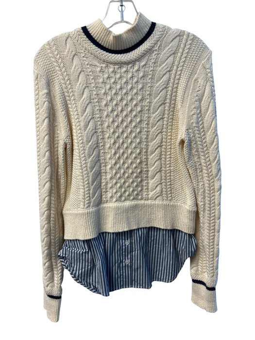 Veronica Beard Size S Cream & Navy Cotton Blend Knit Layered high neck Sweater Cream & Navy / S