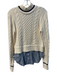 Veronica Beard Size S Cream & Navy Cotton Blend Knit Layered high neck Sweater Cream & Navy / S