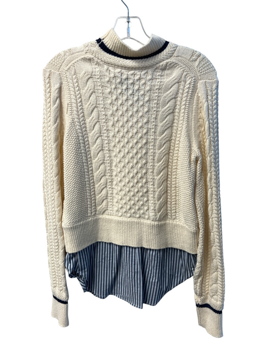 Veronica Beard Size S Cream & Navy Cotton Blend Knit Layered high neck Sweater Cream & Navy / S
