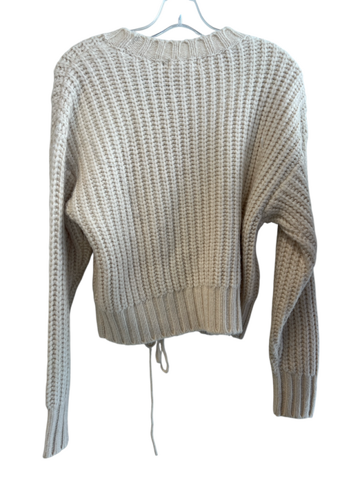 525 Size S Ivory Acrylic Blend Knit Round Neck Long Sleeve Tie Detail Sweater Ivory / S