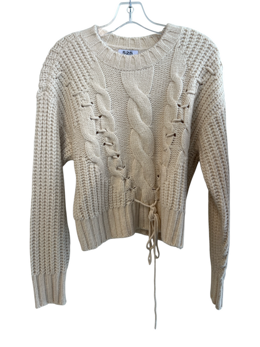 525 Size S Ivory Acrylic Blend Knit Round Neck Long Sleeve Tie Detail Sweater Ivory / S