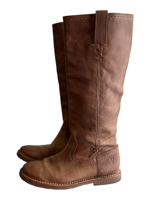 Frye Shoe Size 5.5 Brown Leather Round Toe Below Knee Pull On Flat Boots Brown / 5.5