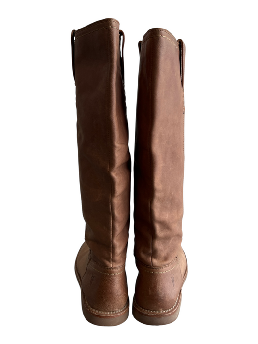 Frye Shoe Size 5.5 Brown Leather Round Toe Below Knee Pull On Flat Boots Brown / 5.5