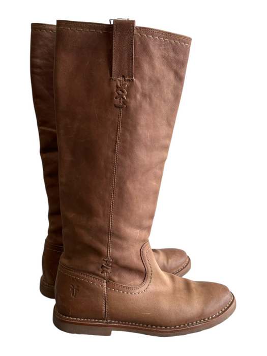 Frye Shoe Size 5.5 Brown Leather Round Toe Below Knee Pull On Flat Boots Brown / 5.5