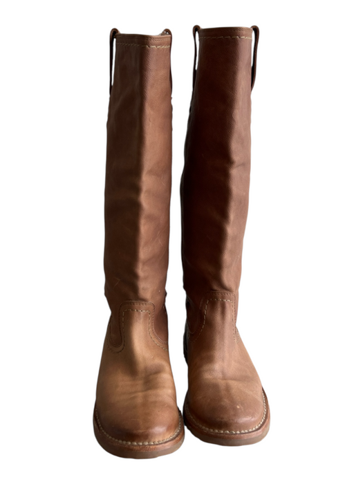 Frye Shoe Size 5.5 Brown Leather Round Toe Below Knee Pull On Flat Boots Brown / 5.5