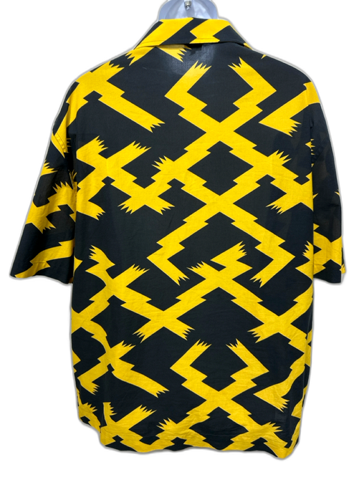 Loewe Size 42 Blue & Yellow Print Cotton All Over Print Buttons Short Sleeve Blue & Yellow Print / 42