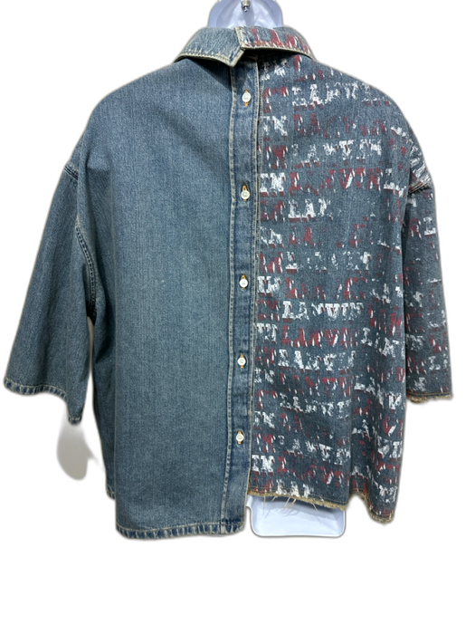 Lanvin Size XL Blue & Multi Cotton Button Down Men's Jacket Blue & Multi / XL