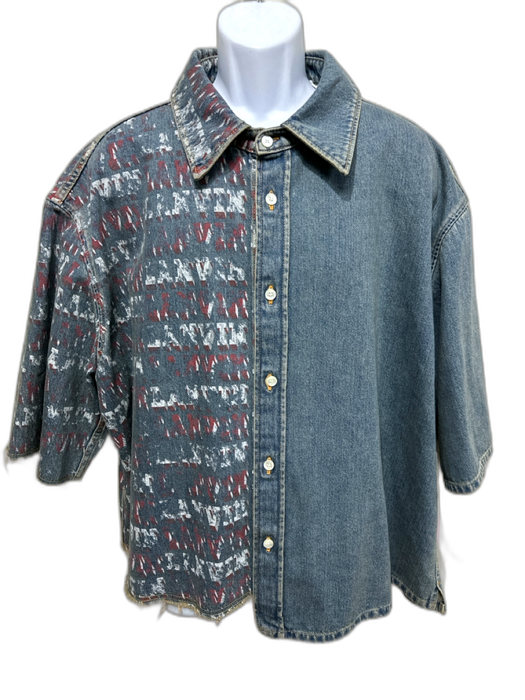 Lanvin Size XL Blue & Multi Cotton Button Down Men's Jacket Blue & Multi / XL