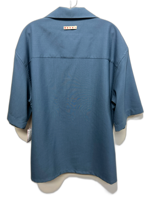Marni Size 54 Blue Virgin Wool Solid Buttons Men's Short Sleeve Blue / 54
