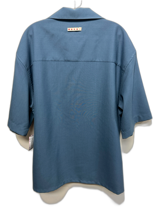 Marni Size 54 Blue Virgin Wool Solid Buttons Men's Short Sleeve Blue / 54