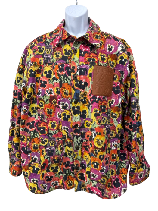 Loewe NWT Size 52 Orange & Multi Cotton Floral Buttons Men's Jacket Orange & Multi / 52