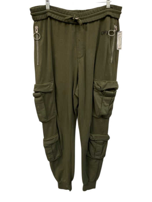 Off White Size L Green Cotton Cargo Pocket Jogger Men's Pants Green / L