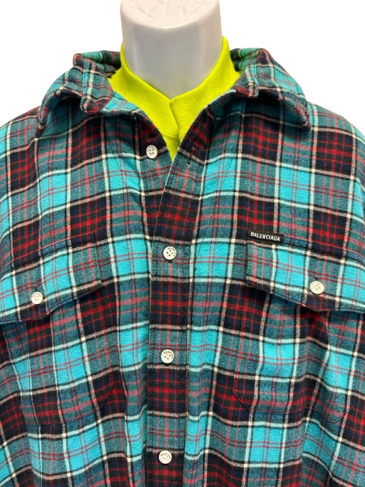 Balenciaga AS IS Size 2 Blue & Multi Polyester Blend Plaid Flannel Men's Jacket Blue & Multi / 2