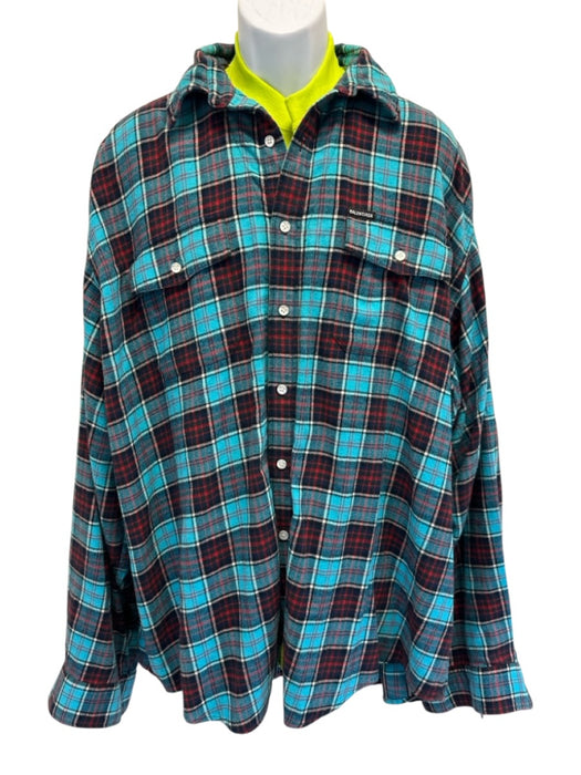 Balenciaga AS IS Size 2 Blue & Multi Polyester Blend Plaid Flannel Men's Jacket Blue & Multi / 2