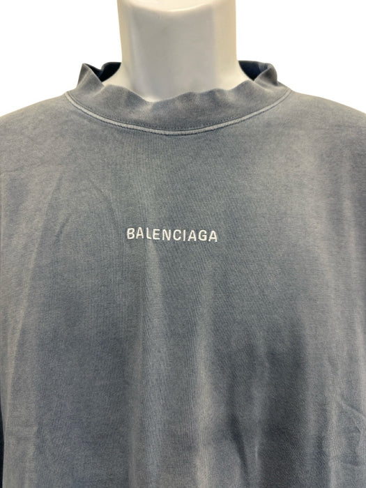 Balenciaga Size XXL Blue Cotton embroidered logo T Shirt Men's Short Sleeve Blue / XXL
