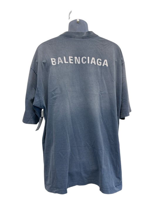 Balenciaga Size XXL Blue Cotton embroidered logo T Shirt Men's Short Sleeve Blue / XXL