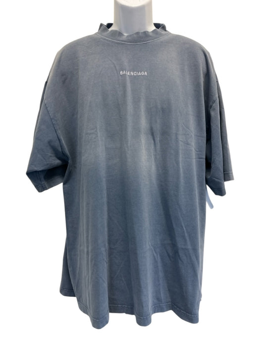 Balenciaga Size XXL Blue Cotton embroidered logo T Shirt Men's Short Sleeve Blue / XXL