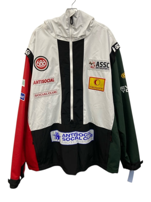 Anti Social Club Size XL White & Multi Polyester Blend Patches Half Zip Jacket White & Multi / XL