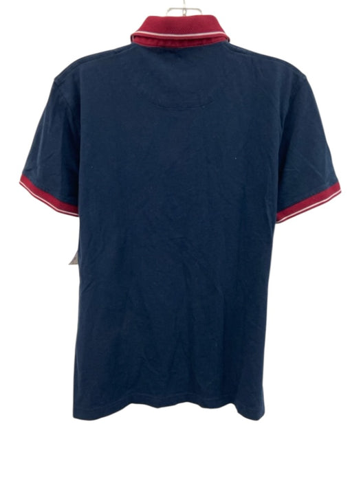 Roberto Cavalli Size L Blue & Red Cotton Blend Solid Front Pocket Short Sleeve Blue & Red / L